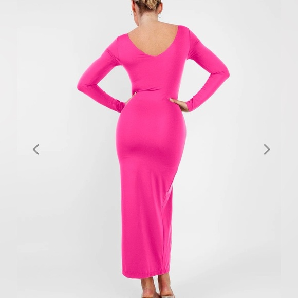 POPILUSH Shapewear Long Sleeve V-Neck Low Back Slimming Maxi Dress - Picture 3 of 8